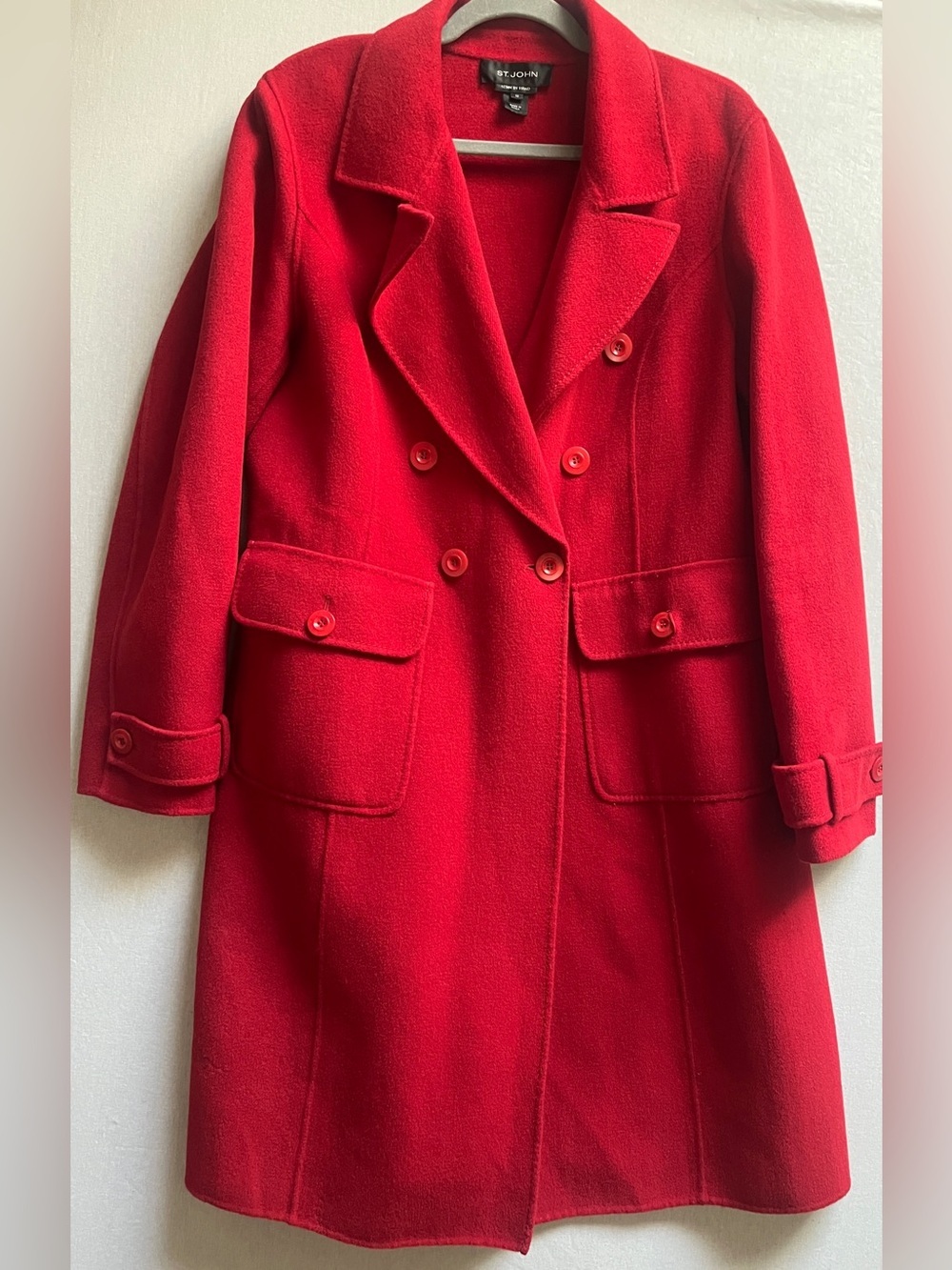 St. John Hand Sewn Red Tailored Double-Breasted Coat Size 14